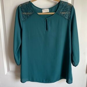 𝅺everly Teal Keyhole Blouse